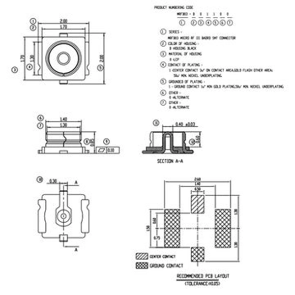 SMT Microwave Coaxial Connectors with Switch, 2.0*2.0*0.6mm